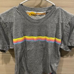 Aviator Nation boyfriend t shirt size small grey with stripes